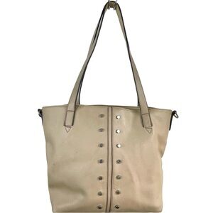 Nicole Miller Beige Studded Double Handle Faux Leather Shoulder Bag Satchel